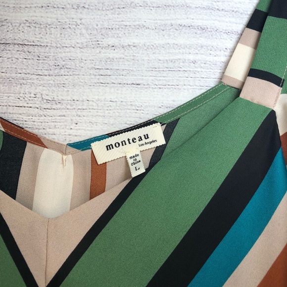Monteau Multicolored Chevron Tie-Front Top Sz Lg - Picture 3 of 5